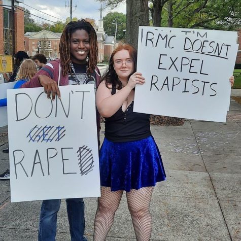 Jonah Prater (left) and Wren Wilson (right) at R-MC Silences protest. Photo via @rmcsilences on Instagram.