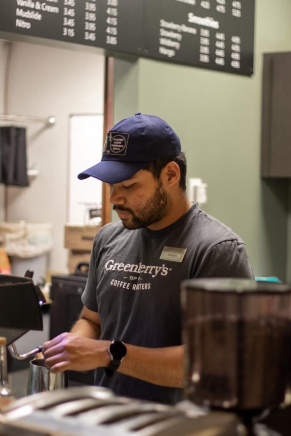 Student Prasiddha Shrestha working at Greenberry's.