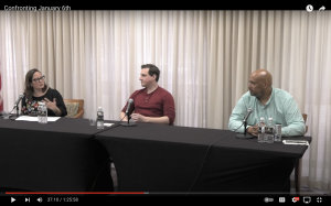 Screenshot: Dr. Bell, Officer Dunn, and Officer Hodges from "Confronting January 6th" Panel Discussion. Courtesy of Randolph-Macon College Office of Marketing and Communications